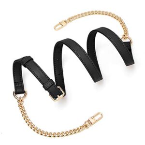 women’s leather adjustable chain strap belt for shoulder bag crossbody bag handbag satchel tote bags replacement 42.12-49.01 inch (black)