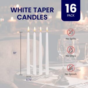 Exquizite White Taper Candles - 16 Pack Unscented Dripless Taper Candles 10 inch x 3/4 inch - Perfect Tapered Candles for Home, Centerpieces, Emergency Candle, Weddings, Parties and Special Occasions