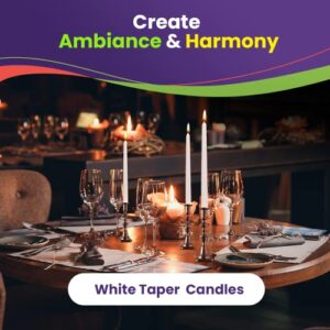 Exquizite White Taper Candles - 16 Pack Unscented Dripless Taper Candles 10 inch x 3/4 inch - Perfect Tapered Candles for Home, Centerpieces, Emergency Candle, Weddings, Parties and Special Occasions