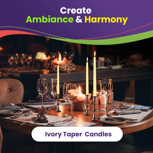 Exquizite Ivory Taper Candles - 16 Pack Unscented Dripless Taper Candles 10 inch x 3/4 inch - Perfect Tapered Candles for Home, Centerpieces, Emergency Candle, Weddings, Parties and Special Occasions