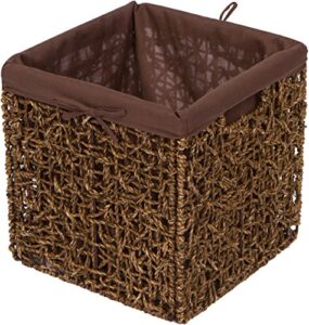 10.6″ foldable seagrass storage basket with liner and iron wire frame by trademark innovations (single)