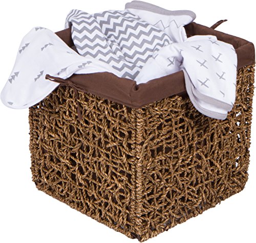 10.6" Foldable Seagrass Storage Basket with Liner and Iron Wire Frame by Trademark Innovations (Single)