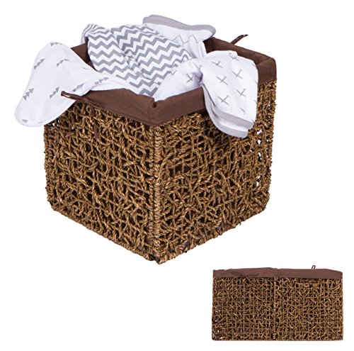 10.6" Foldable Seagrass Storage Basket with Liner and Iron Wire Frame by Trademark Innovations (Single)