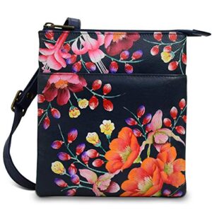 Anuschka Women's Hand Painted Genuine Leather RFID Blocking Triple Compartment Travel Organizer - Moonlit Meadow