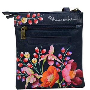 Anuschka Women's Hand Painted Genuine Leather RFID Blocking Triple Compartment Travel Organizer - Moonlit Meadow