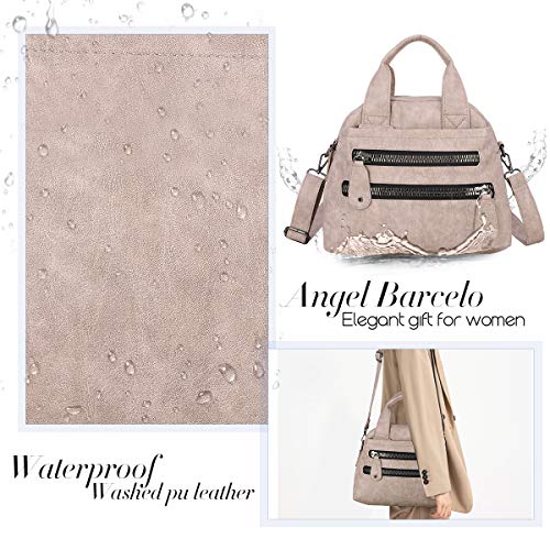 Angel Barcelo Women Fashion Handbag Soft Leather Handbags Multi-Compartments Cross Body Shoulder Bag Tote Purse (Pink)