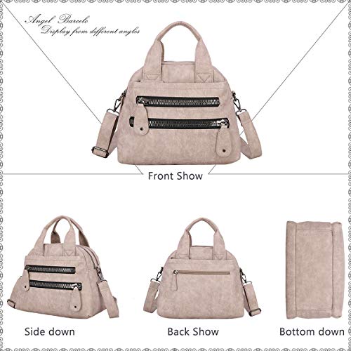 Angel Barcelo Women Fashion Handbag Soft Leather Handbags Multi-Compartments Cross Body Shoulder Bag Tote Purse (Pink)