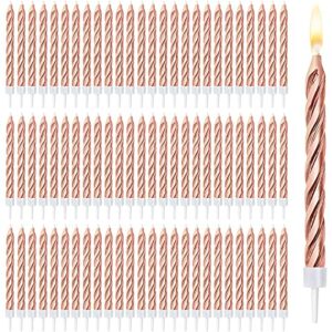 metallic rose gold striped birthday cake candles in holders (2 in., 72 pack)