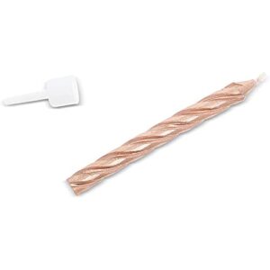 Metallic Rose Gold Striped Birthday Cake Candles in Holders (2 in., 72 Pack)