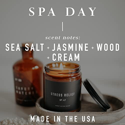 Sweet Water Decor Spa Day Candle | Sea Salt, Jasmine, and Wood Relaxing Scented Soy Wax Candle for Home | 9oz Clear Jar, 40 Hour Burn Time, Made in the USA