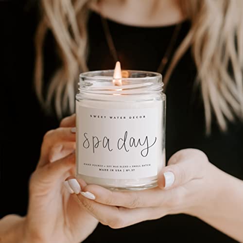 Sweet Water Decor Spa Day Candle | Sea Salt, Jasmine, and Wood Relaxing Scented Soy Wax Candle for Home | 9oz Clear Jar, 40 Hour Burn Time, Made in the USA