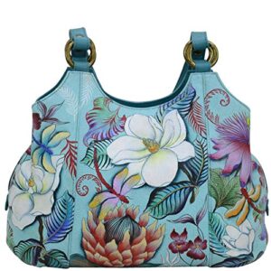 anuschka women’s hand painted genuine leather triple compartment satchel – jardin bleu