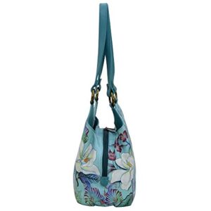 Anuschka Women's Hand Painted Genuine Leather Triple Compartment Satchel - Jardin Bleu