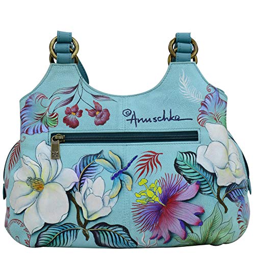 Anuschka Women's Hand Painted Genuine Leather Triple Compartment Satchel - Jardin Bleu