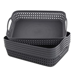 morcte large plastic storage tray basket, desktop bins organizer (grey, set of 6)