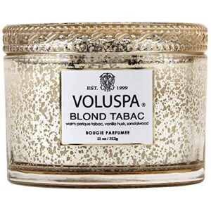 Voluspa Blond Tabac Candle | Corta Maison Boxed Glass | 11 Oz. | 45 Hour Burn Time | Vegan | Coconut Wax and All Natural Wicks for a Cleaner Burn