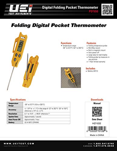 UEi Test Instruments PDT650 Folding Pocket Digital Thermometer,Yellow