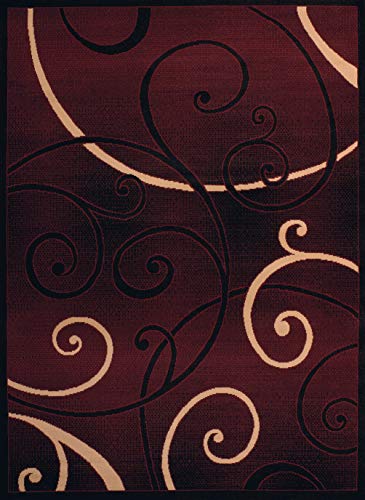 United Weavers Dallas Bangles Accent Rug – Burgundy, 5x8, Modern Indoor Rug with Scrollwork Pattern and Jute Backing