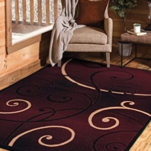 United Weavers Dallas Bangles Accent Rug – Burgundy, 5x8, Modern Indoor Rug with Scrollwork Pattern and Jute Backing