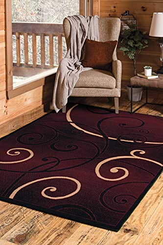 United Weavers Dallas Bangles Accent Rug – Burgundy, 5x8, Modern Indoor Rug with Scrollwork Pattern and Jute Backing