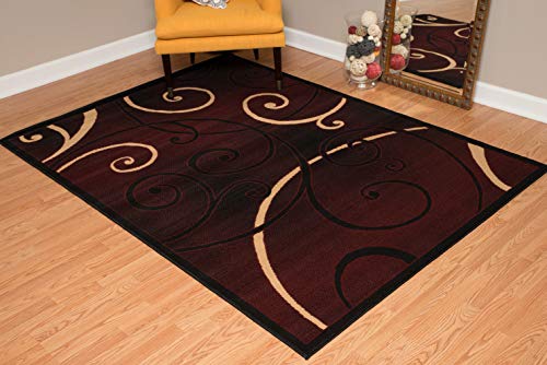 United Weavers Dallas Bangles Accent Rug – Burgundy, 5x8, Modern Indoor Rug with Scrollwork Pattern and Jute Backing