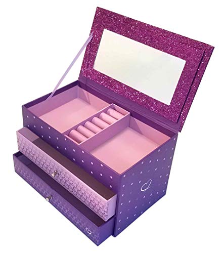 Jewelry Box for Girls - Pink and Purple Sparkles with Hearts and Pink Trim (Purple Sparkle)