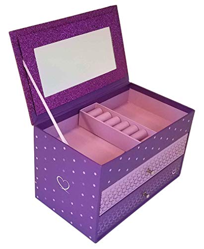 Jewelry Box for Girls - Pink and Purple Sparkles with Hearts and Pink Trim (Purple Sparkle)