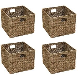 12.7" Foldable Seagrass Storage Basket with Iron Wire Frame by Trademark Innovations (Set of 4))