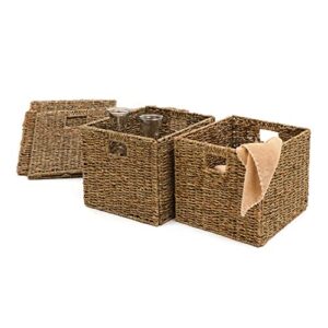 12.7" Foldable Seagrass Storage Basket with Iron Wire Frame by Trademark Innovations (Set of 4))