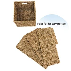 12.7" Foldable Seagrass Storage Basket with Iron Wire Frame by Trademark Innovations (Set of 4))