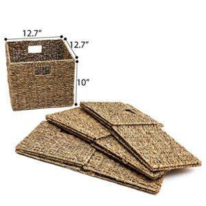 12.7" Foldable Seagrass Storage Basket with Iron Wire Frame by Trademark Innovations (Set of 4))