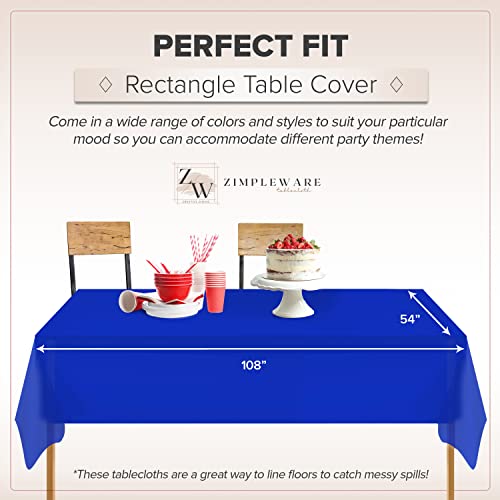 Blue Standard Disposable Plastic Party Tablecloth [12-Pack] 54 x 108” Rectangle Table Cover For Indoor & Outdoor Use By Zimpleware