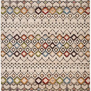 SAFAVIEH Amsterdam Collection 8' x 10' Ivory/Multi AMS108K Moroccan Boho Non-Shedding Living Room Bedroom Dining Home Office Area Rug