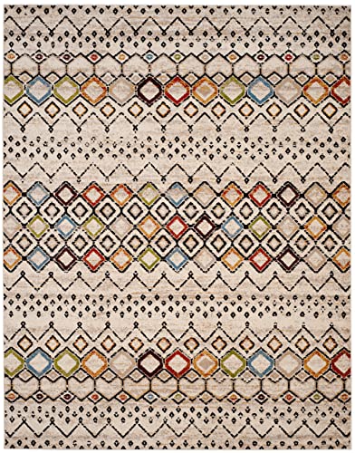 SAFAVIEH Amsterdam Collection 8' x 10' Ivory/Multi AMS108K Moroccan Boho Non-Shedding Living Room Bedroom Dining Home Office Area Rug