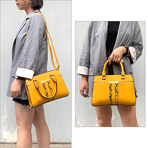 Snakeskin Print Handbag Purses for Women Top Handle Satchel Shoulder Bags Work Tote Small Leather Crossbody Bag Yellow