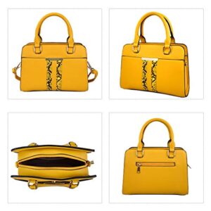 Snakeskin Print Handbag Purses for Women Top Handle Satchel Shoulder Bags Work Tote Small Leather Crossbody Bag Yellow