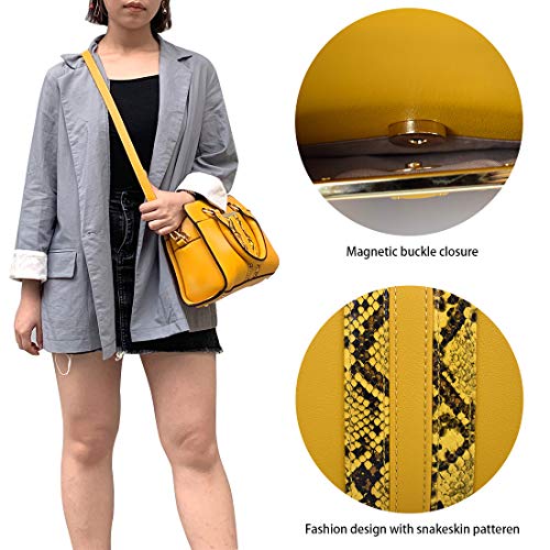 Snakeskin Print Handbag Purses for Women Top Handle Satchel Shoulder Bags Work Tote Small Leather Crossbody Bag Yellow