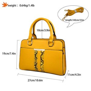 Snakeskin Print Handbag Purses for Women Top Handle Satchel Shoulder Bags Work Tote Small Leather Crossbody Bag Yellow