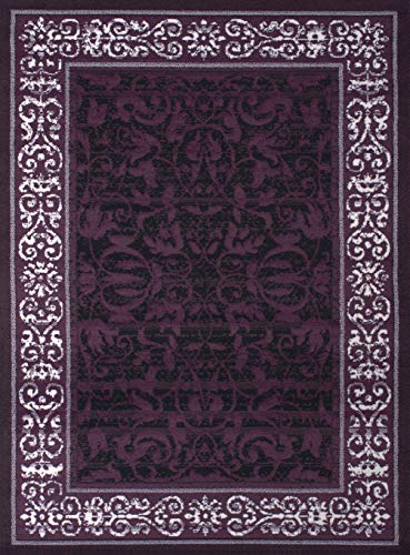 United Weavers Dallas Baroness Area Floor Rug - Plum, 5x8, Modern Indoor Area Rug with Bordered Pattern, Jute Backing