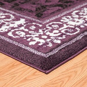 United Weavers Dallas Baroness Area Floor Rug - Plum, 5x8, Modern Indoor Area Rug with Bordered Pattern, Jute Backing