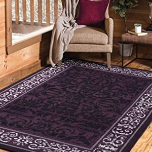 United Weavers Dallas Baroness Area Floor Rug - Plum, 5x8, Modern Indoor Area Rug with Bordered Pattern, Jute Backing