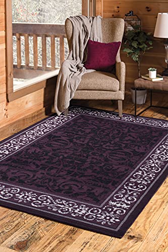 United Weavers Dallas Baroness Area Floor Rug - Plum, 5x8, Modern Indoor Area Rug with Bordered Pattern, Jute Backing