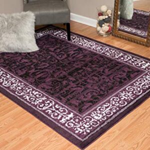 United Weavers Dallas Baroness Area Floor Rug - Plum, 5x8, Modern Indoor Area Rug with Bordered Pattern, Jute Backing