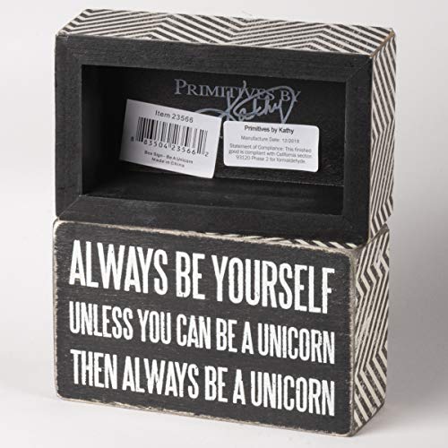 Primitives by Kathy Chevron Trimmed Box Sign,Wood, Paper, 3" x 5", Be A Unicorn