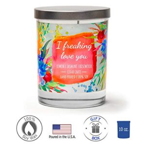 I Freaking Love You – Candle Gifts for Women, Relaxing Gifts for Women, Mother’s Day, Relaxing Candle for Friend, Best Friend, Friendship Gifts for Women, Lemon, Jasmine, Rosewood Scented Candle