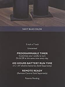 Sterno Home MGT814307NB00 Navy Blue Wax Pillar with Timer