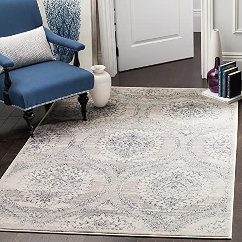 SAFAVIEH Carnegie Collection 6'7" x 9'2" Light Grey/Cream CNG626A Vintage Distressed Non-Shedding Living Room Bedroom Dining Home Office Area Rug