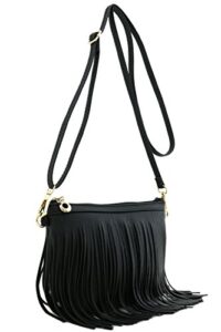 fashionpuzzle small fringe crossbody bag with wrist strap (black)