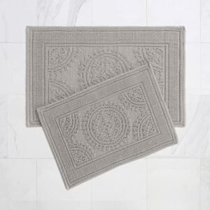 jean pierre new york cotton stonewash medallion 17×24/20×32 in. 2-piece bath rug set, taupe gray