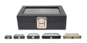 novel box small glass top black leatherette metal clasp jewelry display case 6x3.75x2 + custom nb pouch